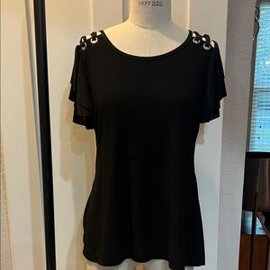 Beldinni medium black stretchy blouse flutter sleeve medium grommets